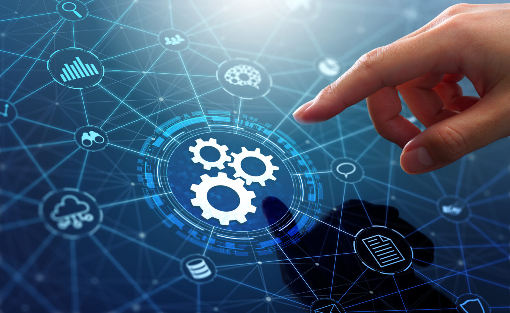 Digital network with cogwheel graphics