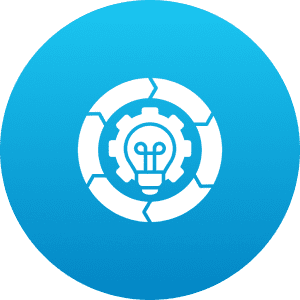 Lightbulb inside gear on blue background